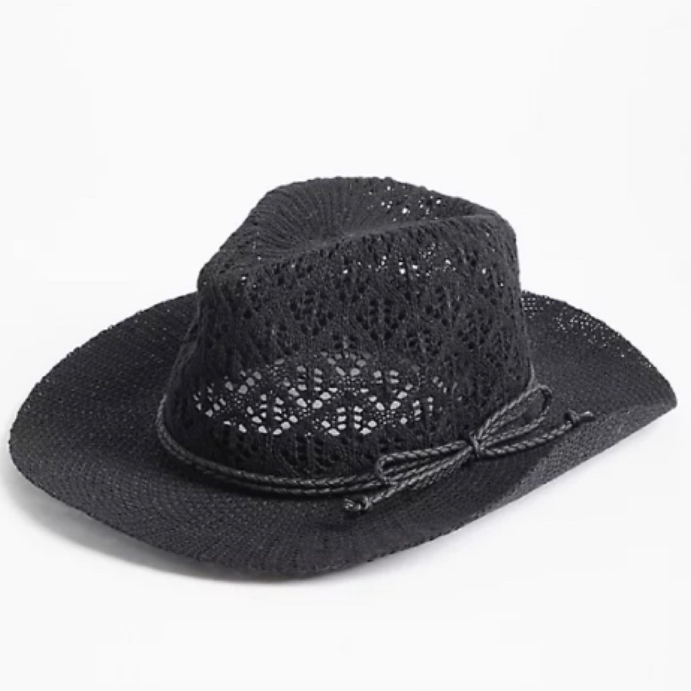 🆕 Open Pattern Black Panama Hat S/M Small Medium NWT Torrid New!